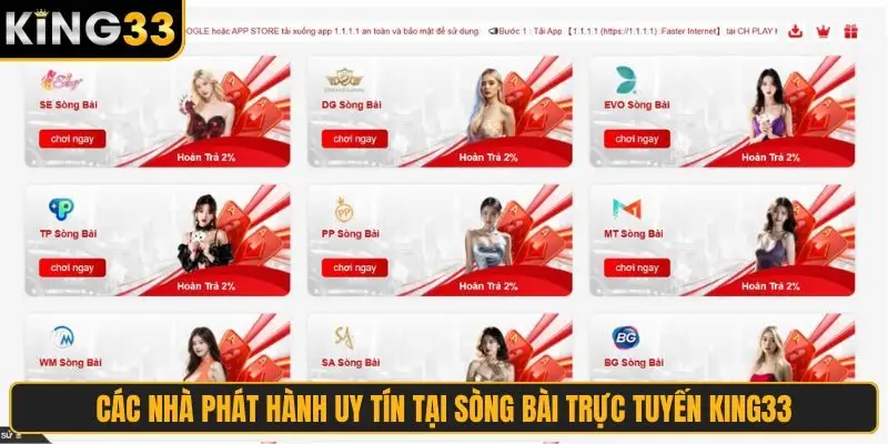 Các nhà phát hành uy tín tại sòng bài trực tuyến King33