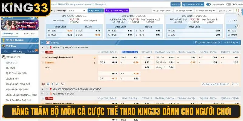 Hàng trăm bộ môn cá cược thể thao King33 dành cho người chơi